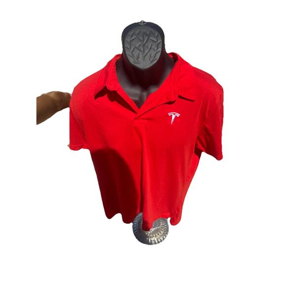 Tesla Polo Shirt Mens Large Red Embroidered EV Car Casual Top AF22 - Picture 1 of 3